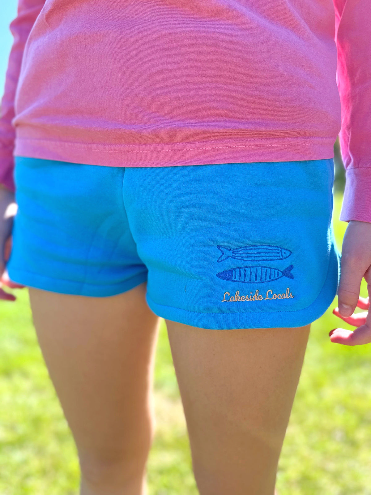 Blue Fleece Elastic Waistband Dolphin Shorts